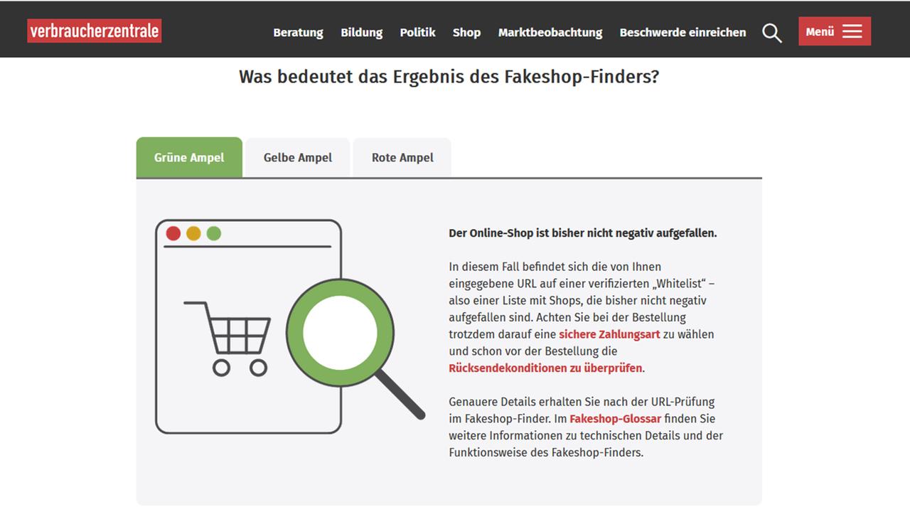 Verbraucherzentrale, Fakeshop-Finder