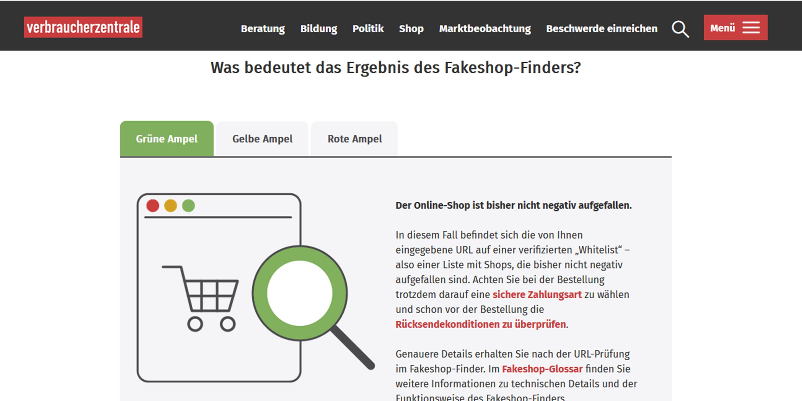 Verbraucherzentrale, Fakeshop-Finder
