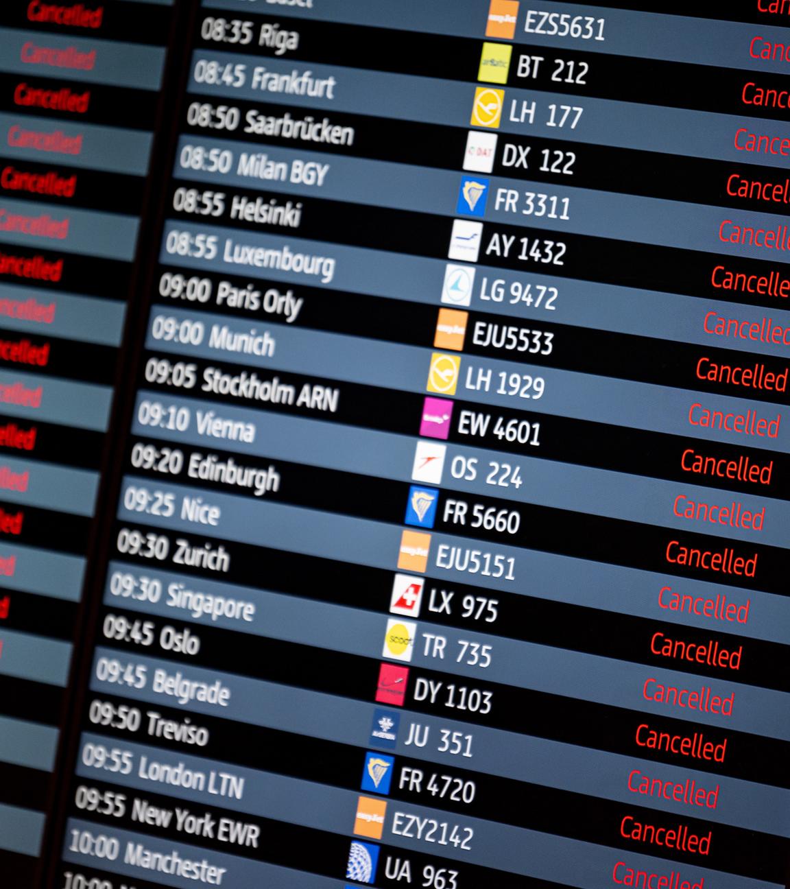 Alle Flüge sind zum Beginn des Warnstreiks von Verdi am Hauptstadtflughafen Berlin-Brandenburg BER gestrichen. 