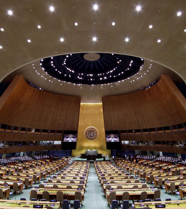 Der leere Versammlungssaal der Vereinten Nationen vor Beginn der Generaldebatte.