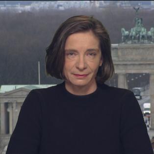 ZDF-Hauptstadtkorrespondentin Diana Zimmermann. ZDFheute live-Logo unten links