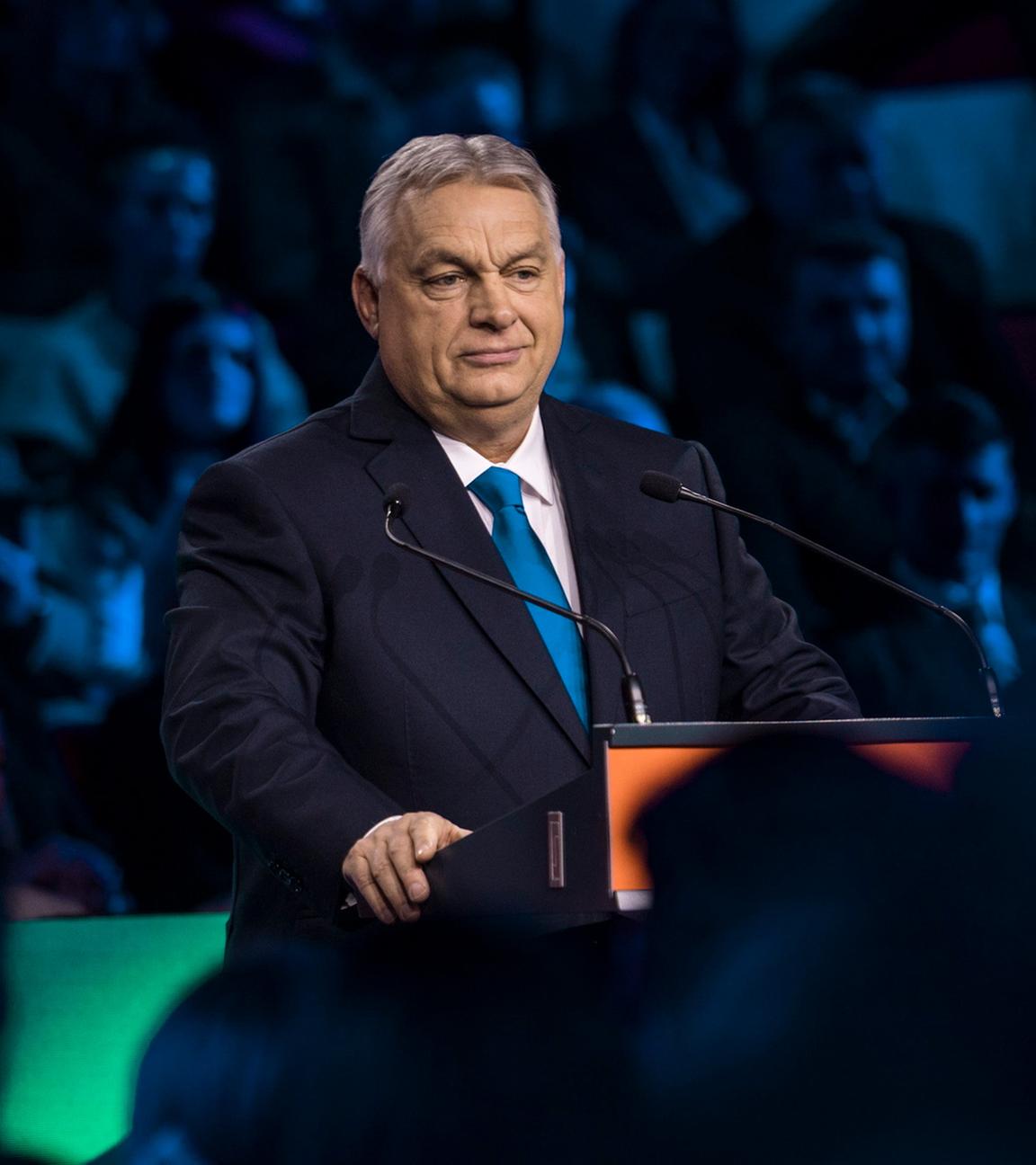 Viktor Orbán, Ministerpräsident von Ungarn und Vorsitzender der Fidesz-Partei, hält am 14. Februar 2026 seine Rede zur Lage der Nation im Várkert-Bazár in Budapest.