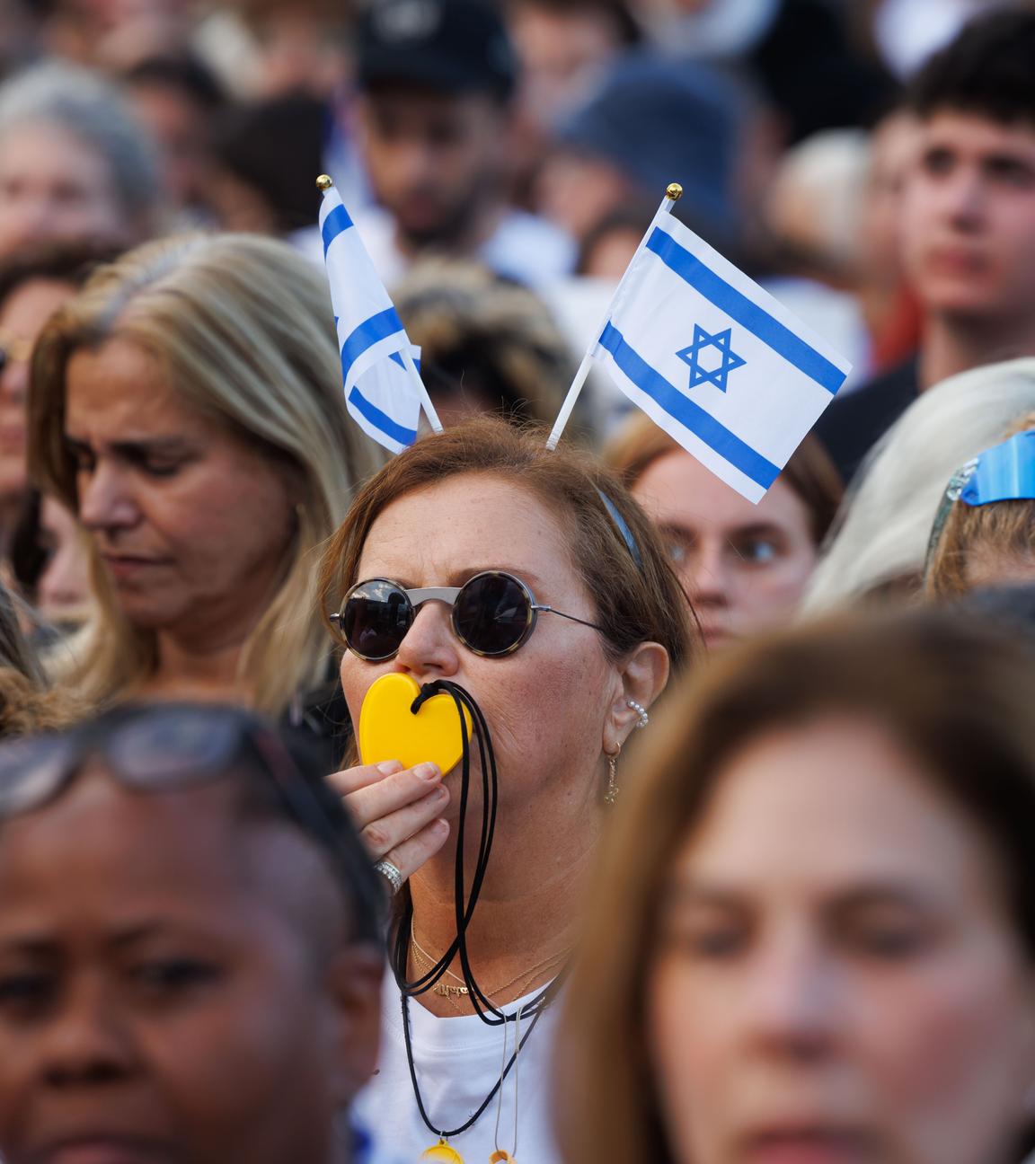 Tel Aviv, Israel. Tens of thousands gathered in the Freed Square (previously known as The Kidnapped and Missing square) to celebrate the return of the remaining 48 hostages from Gaza to Israel.