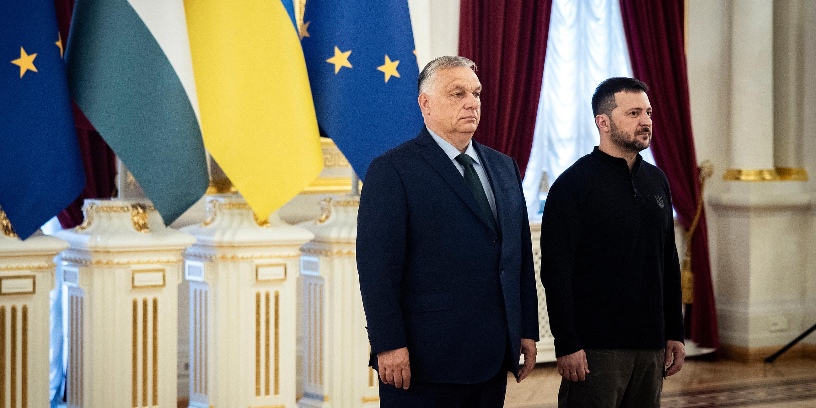 Viktor Orban (l.) und Wolodymyr Selenskyj, aufgenommen am 02.07.2024 in Kiew (Ukraine)
