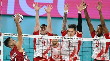 Deutschlands Moritz Reichert beim Viertelfinale der Volleyball-EM 2026 gegen Polen in Sofia.