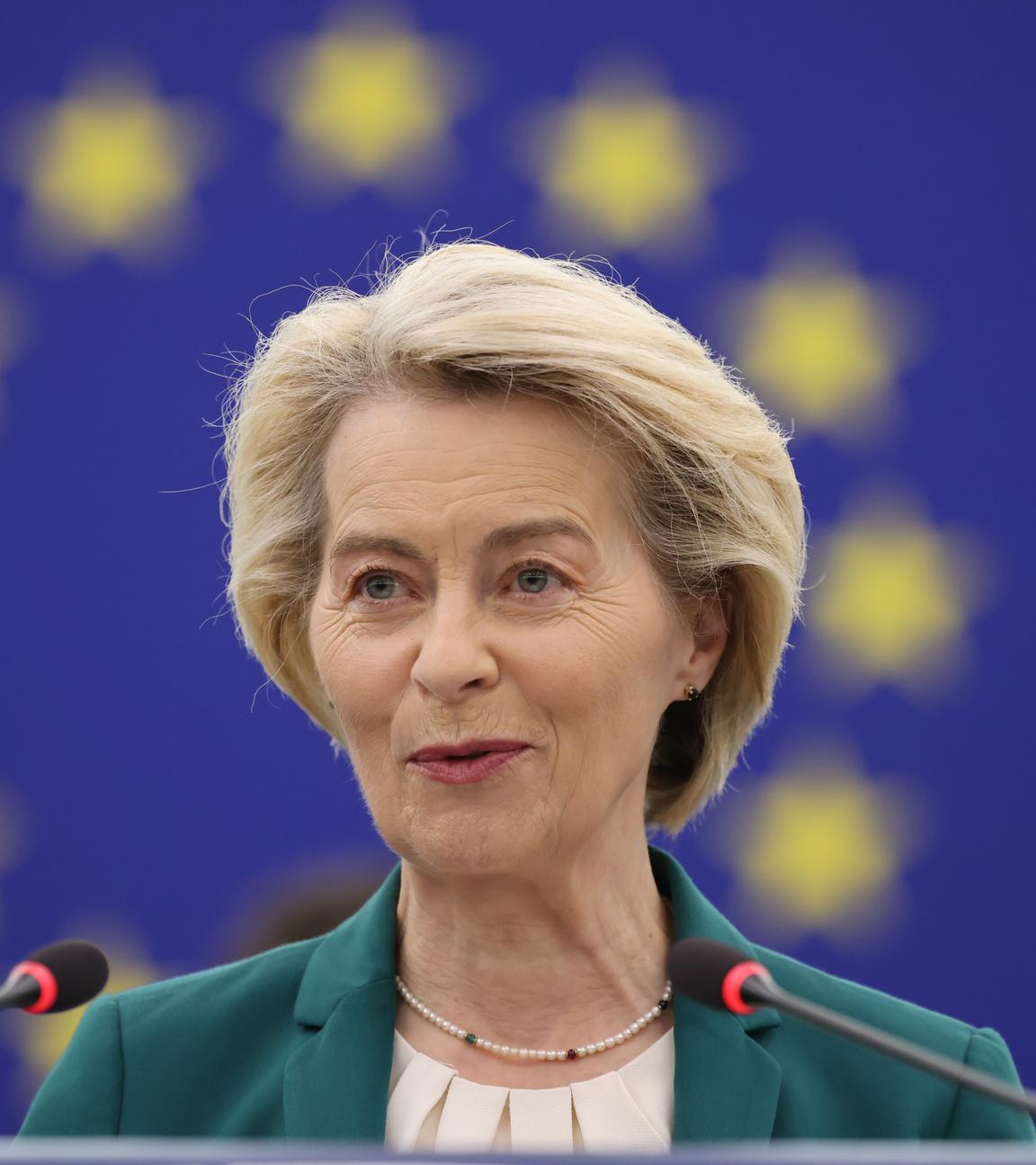 Die Präsidentin der Europäischen Kommission, Ursula von der Leyen bei einer Rede