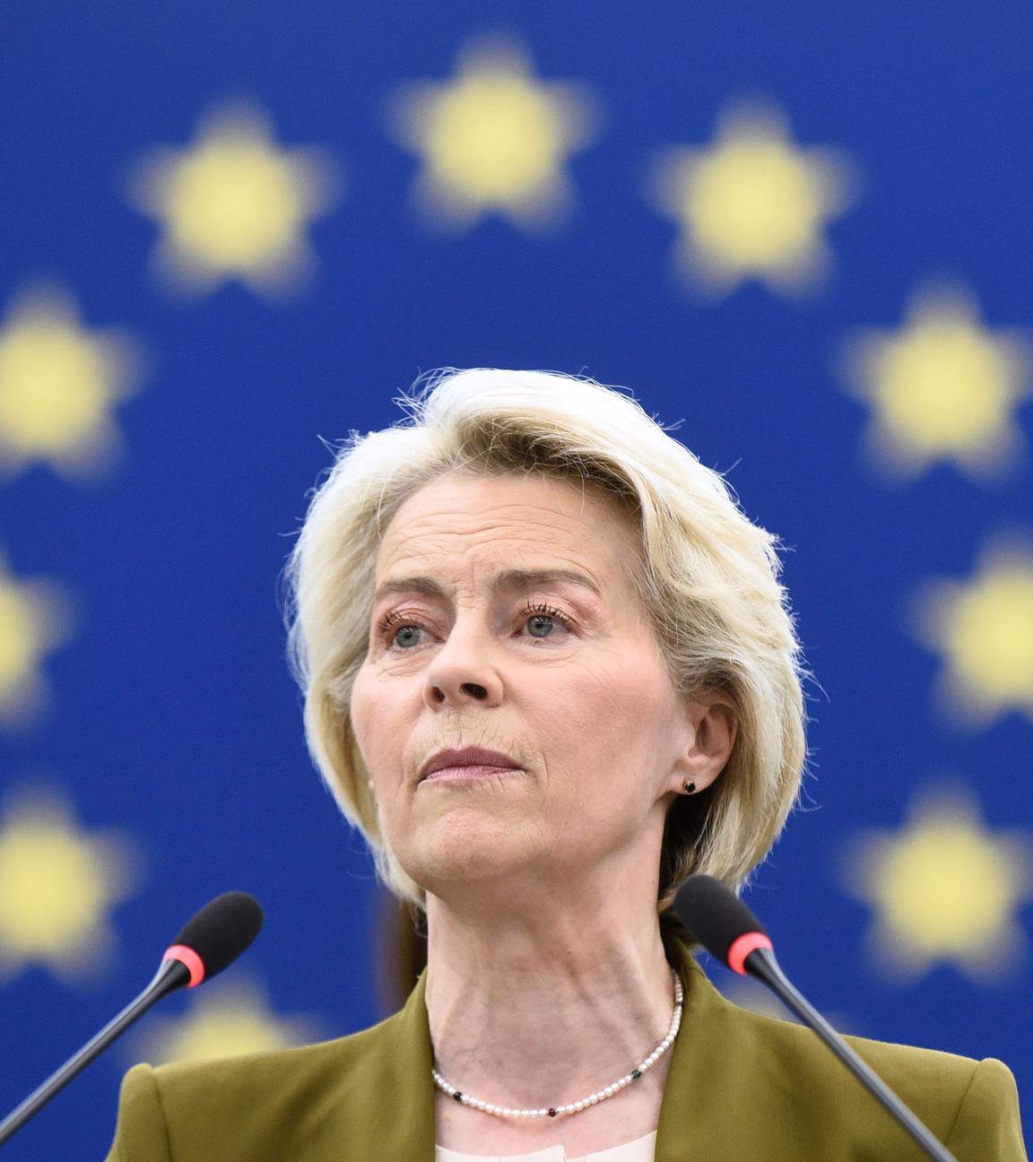 Frankreich, Straßburg: Die Präsidentin der Europäischen Kommission, Ursula von der Leyen, hält im Europäischen Parlament in Straßburg, Ostfrankreich, eine Rede zur Lage der Union.