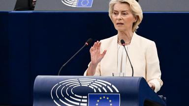 European Commission President Ursula von der Leyen delivers a speech during her annual keynote address at a plenary session of the European Parliament in Strasbourg, eastern France on September 16, 2026. 
