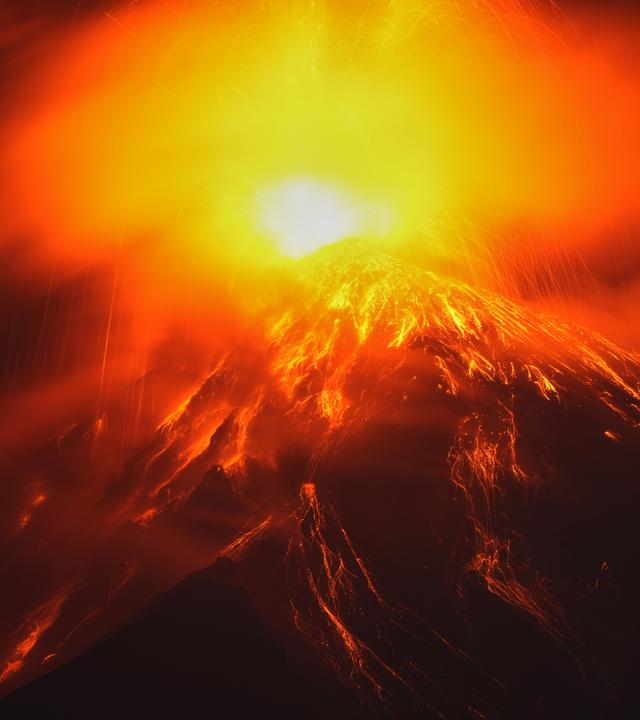 Lava fließt aus dem Krater des Vulkans Fuego.