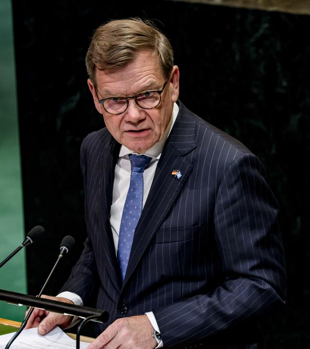 Johann Wadephul vor der UN-Generalversammlung am 1. Juni 2026.