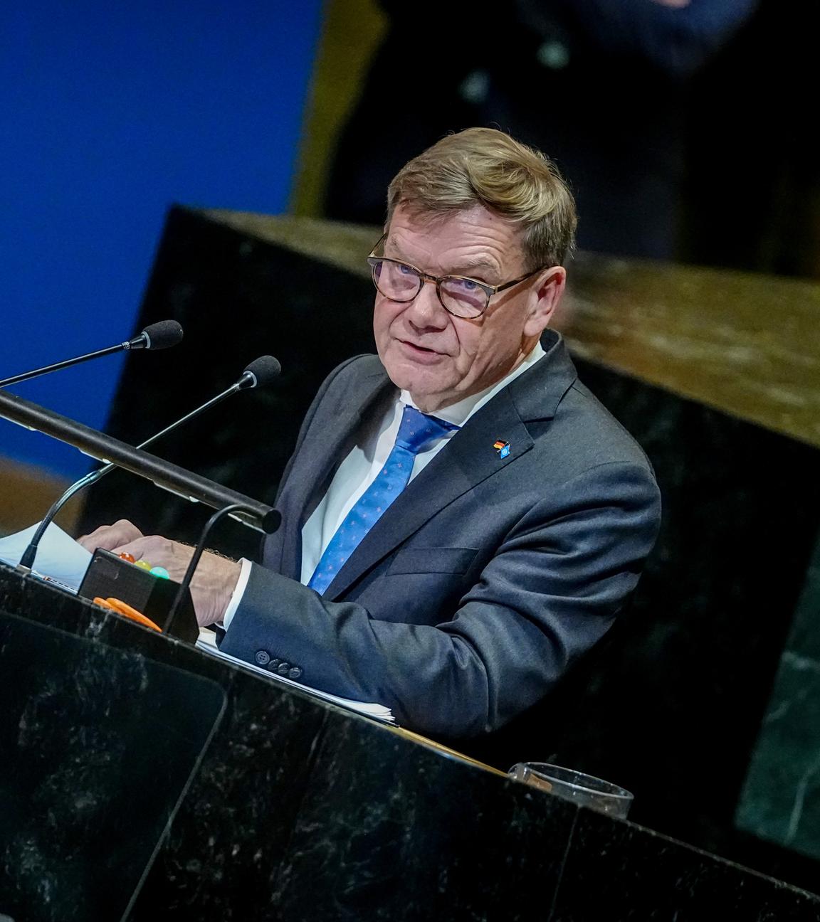 27.09.2025, USA, New York: Johann Wadephul (CDU), Außenminister, spricht bei der Generaldebatte der UN-Vollversammlung in New York.