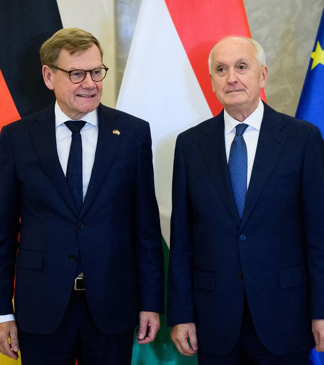 Der Deutsche Außenminister Johann Wadephul bei einem Treffen mit Andras Balint Baka, dem Staatspräsident von Ungarn in Budapest am 14.09.2026.