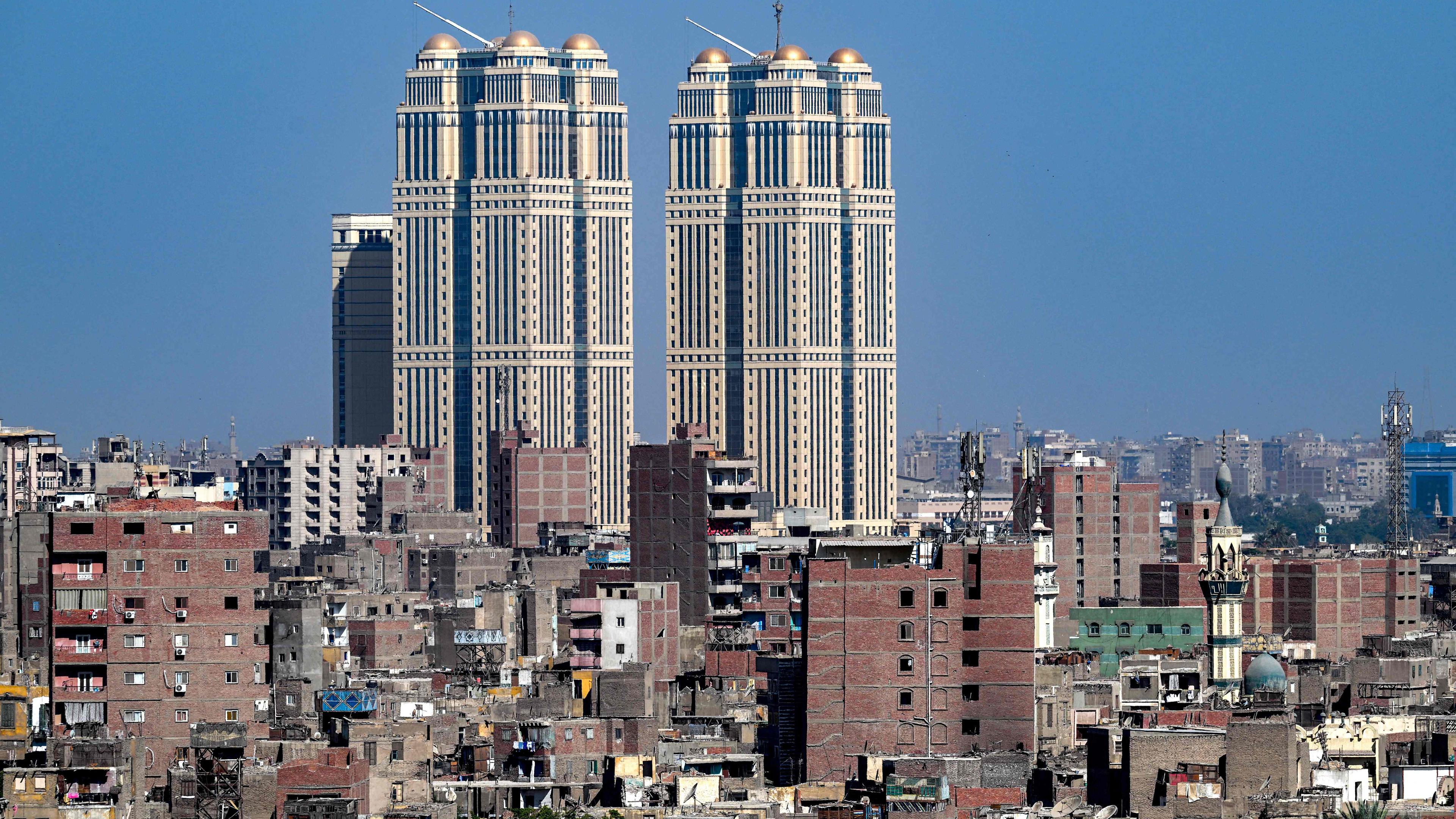 Zu erkennen sind die Hochhäuser von Nile City in Ägypten, dort finden die Gesprächen zum Friedensplan statt.