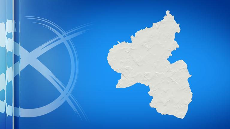 Wahlkreuz und Umriss des Bundeslandes Rheinland-Pfalz auf blauem Hintergrund