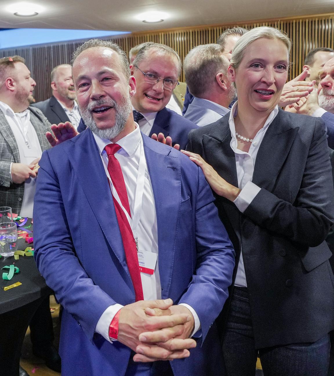 Jan Bollinger (AfD), Spitzenkandidat seiner Partei, und Alice Weidel (AfD).