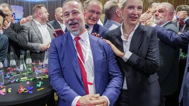 Jan Bollinger (AfD), Spitzenkandidat seiner Partei, und Alice Weidel (AfD).