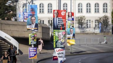Wahlplakate der SPD, der Grünen und der AfD hängen in Potsdam