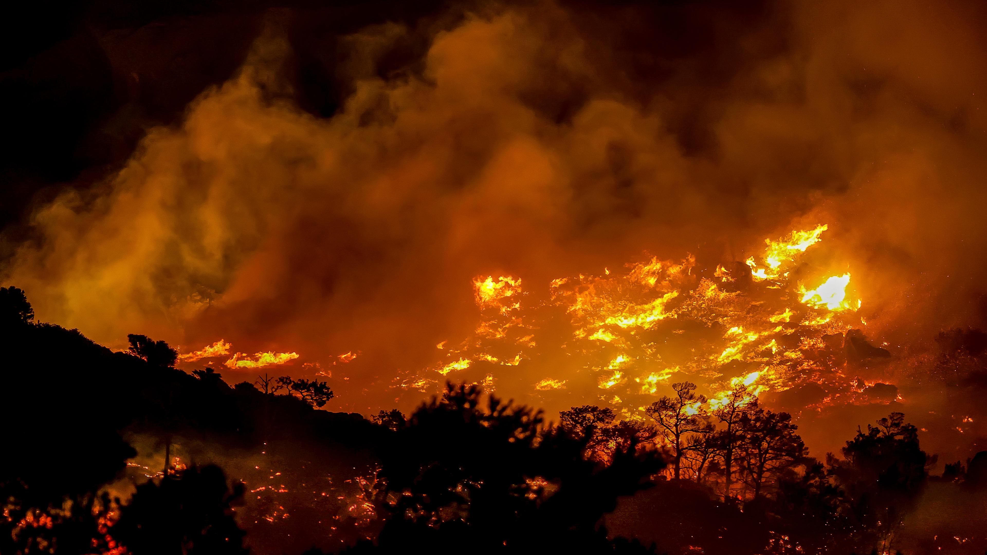 Ein Feuer brennt in der Gegend von Ahlia in der Nähe der Hafenstadt Ierapetra an der Südküste der Insel Kreta (Griechenland), aufgenommen am 02.07.2025