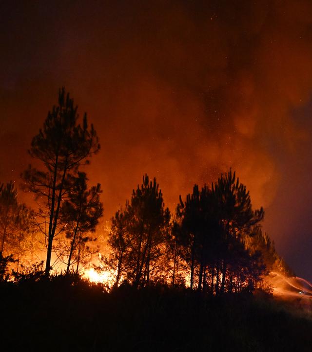 Feuerwehrleute bekämpfen während der Waldbrände im Südwesten Frankreichs einen Brand .