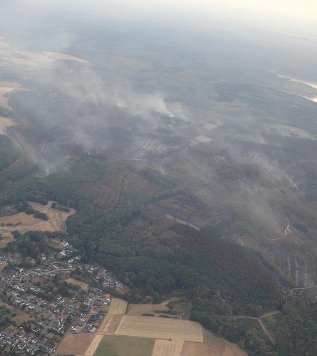 Blick auf die Rauchwolken über dem Waldbrand in Hürtgenwald