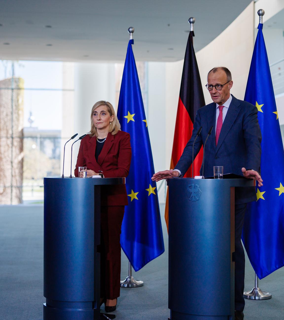 German Chancellor Merz and Health Minister Warken presser after government meeting