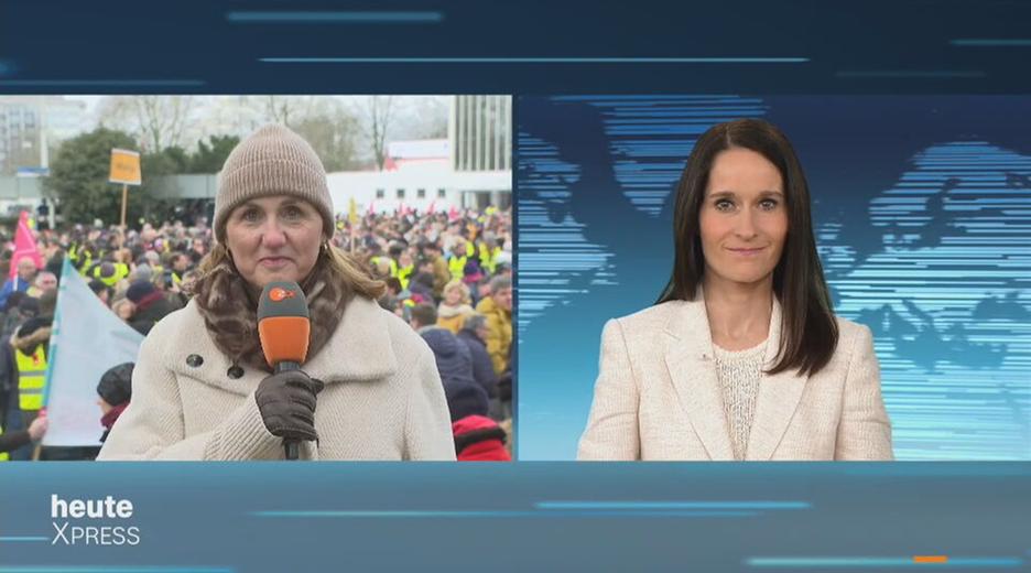 ZDF-Korrespondentin Ina Baltes berichtet aus Gelsenkirchen über die Warnstreiks im öffentlichen Dienst.