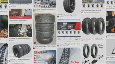 Warnung vor Winterreifen‑Fakeshops: Eine Seite mit verschiedenen Winterreifen-Angeboten.