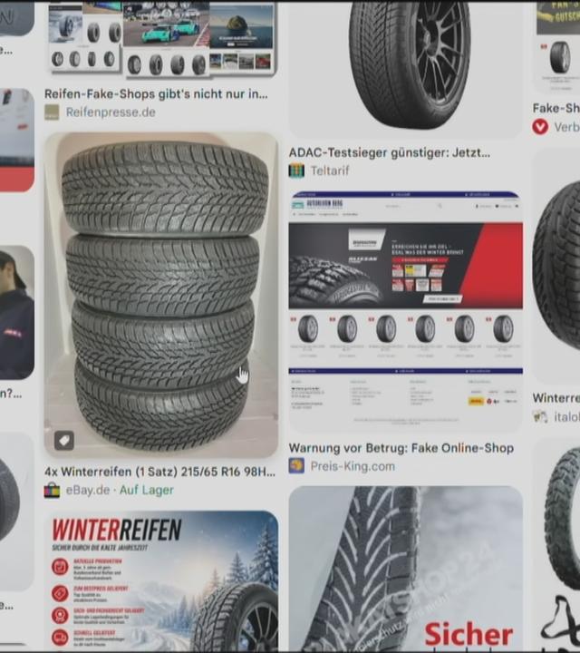 Warnung vor Winterreifen‑Fakeshops: Eine Seite mit verschiedenen Winterreifen-Angeboten.
