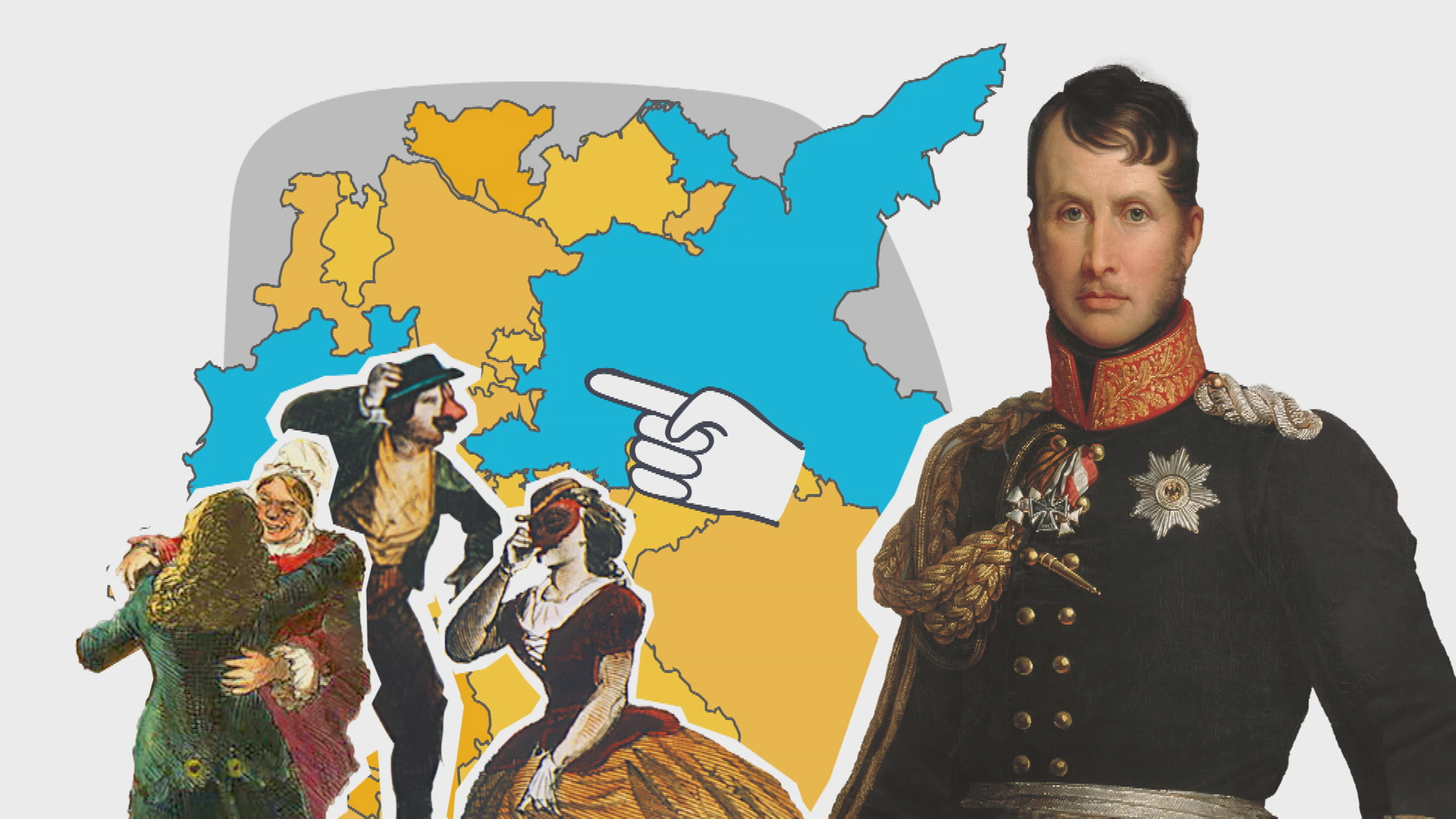 Alte Karnvelaskostüme auf einer Deutschlandkarte