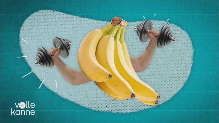 Symbolbild: Banane und Arme mit Hanteln dahinter