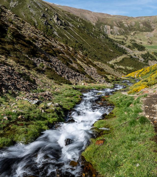 Schmelzwasser, das das Ufer des Err hinunterfließt.