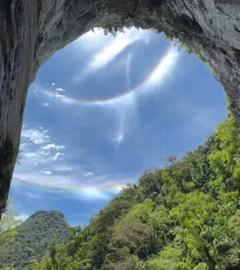 Doppelter Regenbogen über einem Wald. 