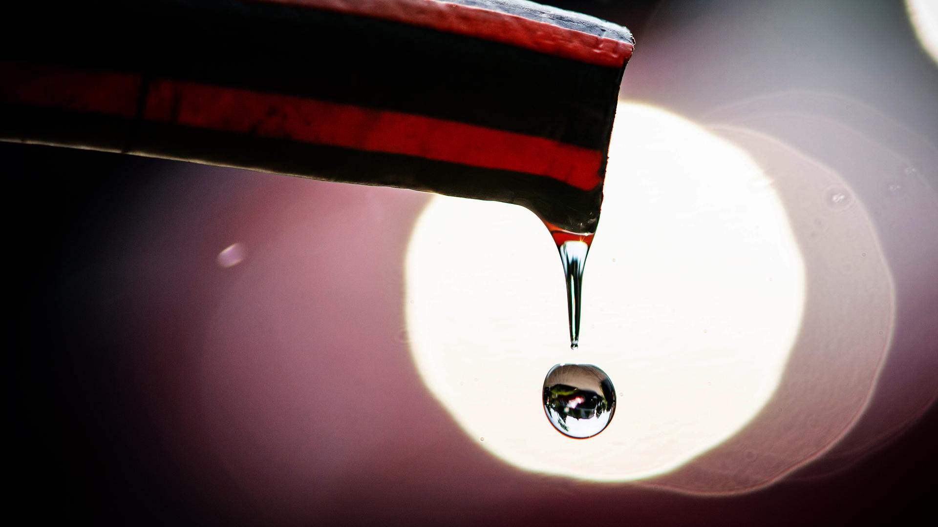 Wasser tropft aus einem Gartenschlauch