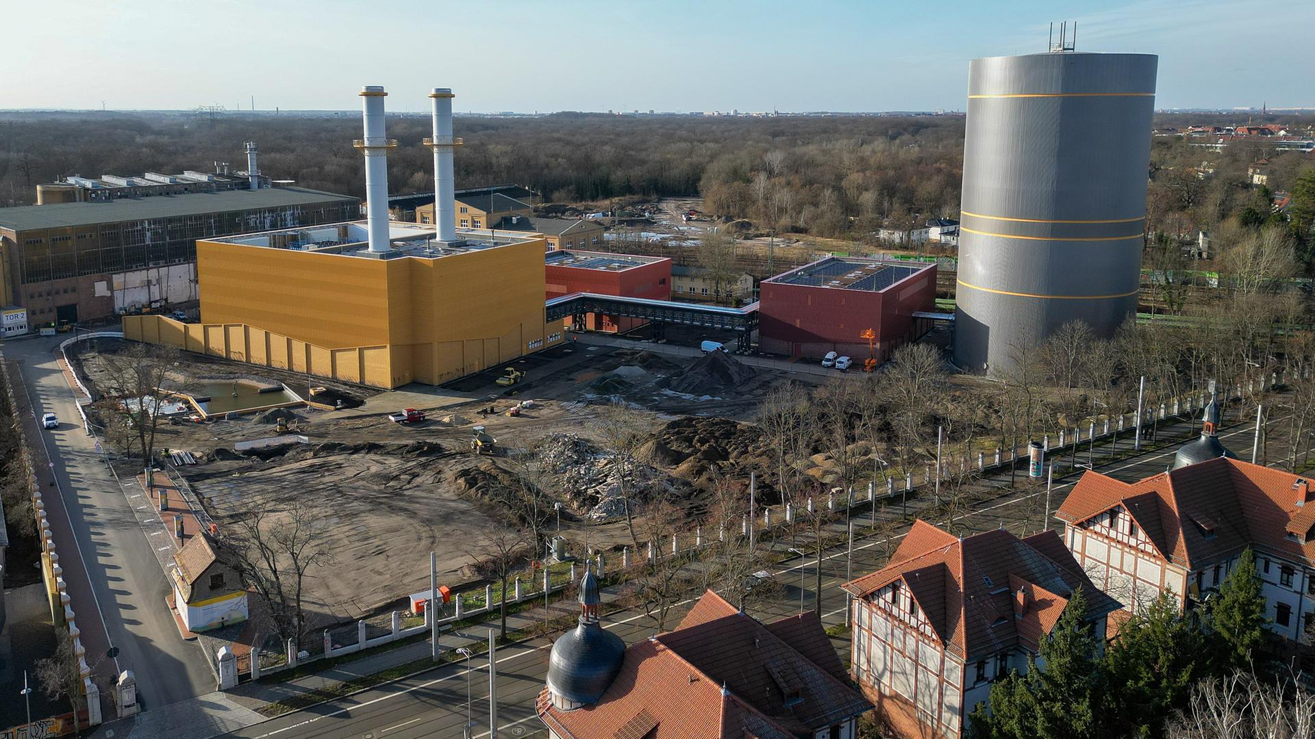 Luftaufnahme des Heizkraftwerks Süd in Leipzig.