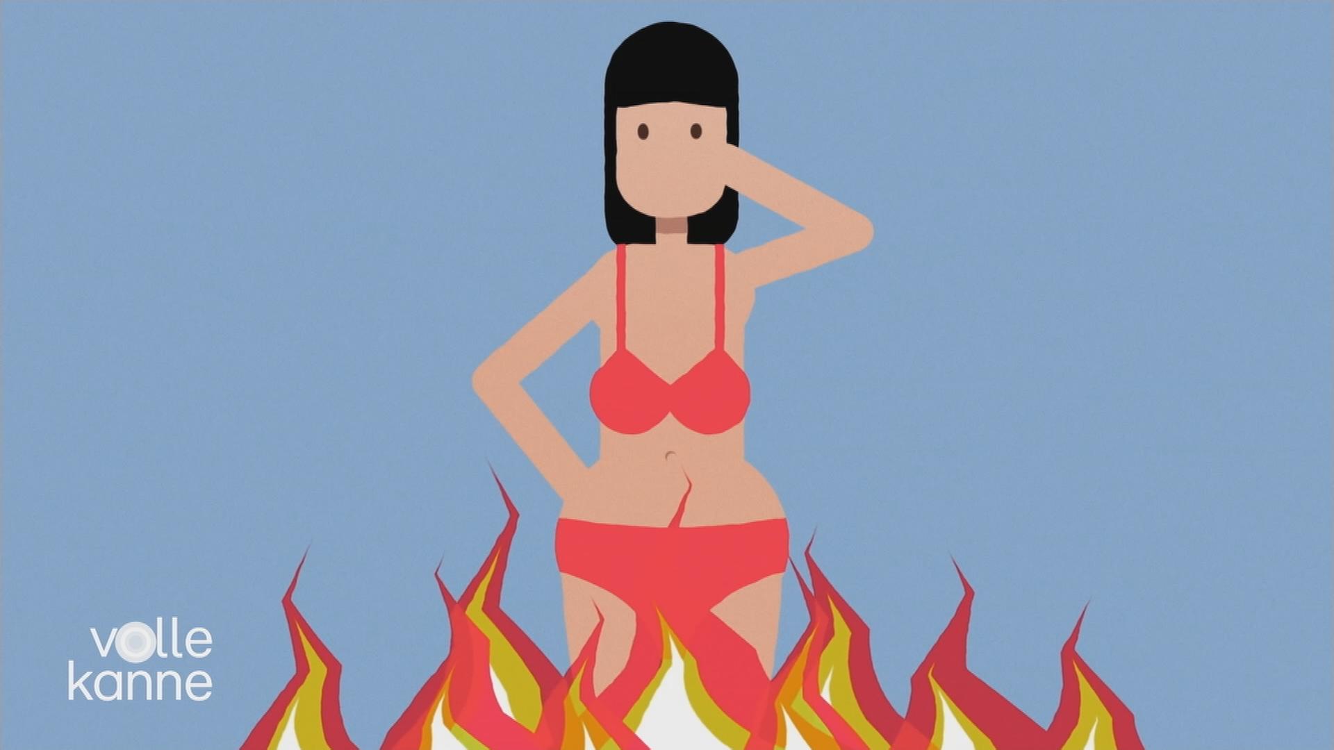 Graphik: Frau im Bikini dargestellt, unter ihr lodert Feuer.