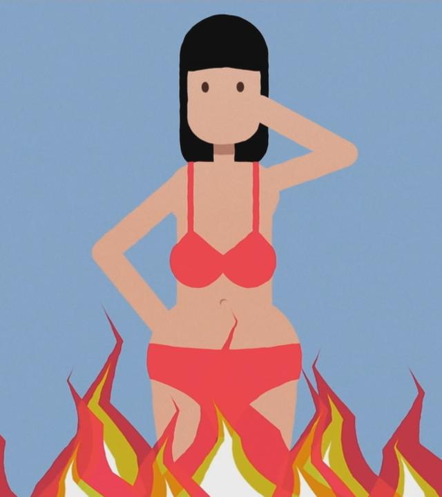 Graphik: Frau im Bikini dargestellt, unter ihr lodert Feuer.