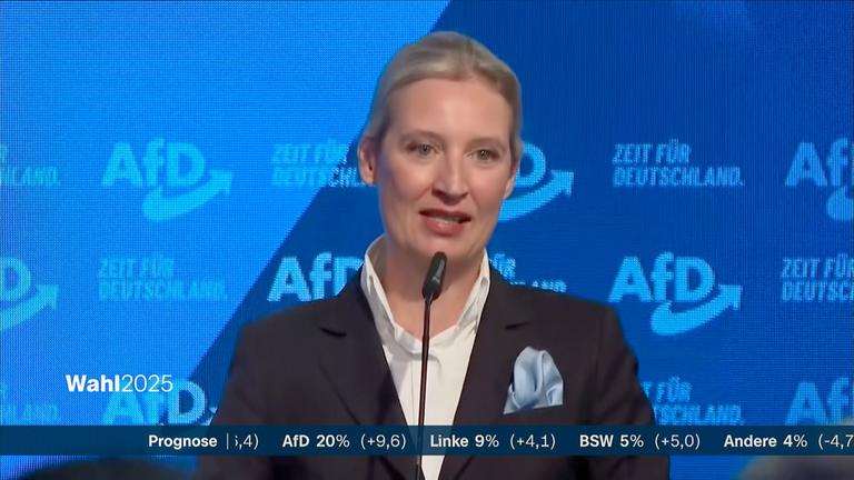 Weidel von der AfD mit einer Reaktion zur Bundestagswahl 2025.