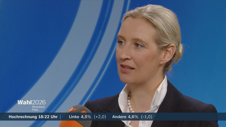 AfD-Chefin Alice Weidel mit einer Reaktion zur Landtagswahl in Rheinland-Pfalz.