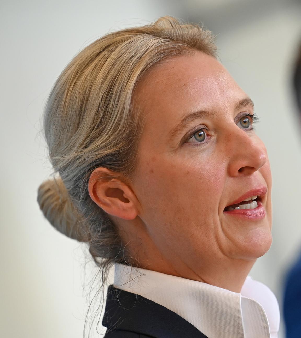 Alice Weidel, Bundesvorsitzende und Fraktionsvorsitzende der AfD, und Tino Chrupalla, Bundesvorsitzender und Fraktionsvorsitzender der AfD im Bundestag, geben ein Pressestatement. (Archiv)