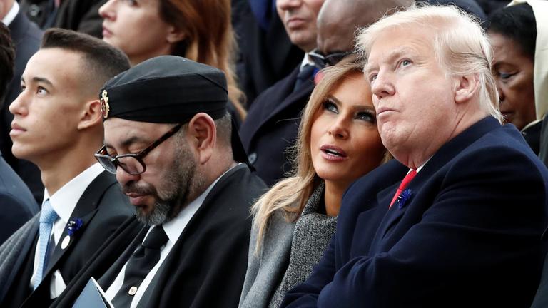 Donald Trump mit seiner Melania auf der Gedenkzeremonie in Paris anlässlich der Erinnerung an das Ende des Ersten Weltkriegs am 11.11.2018