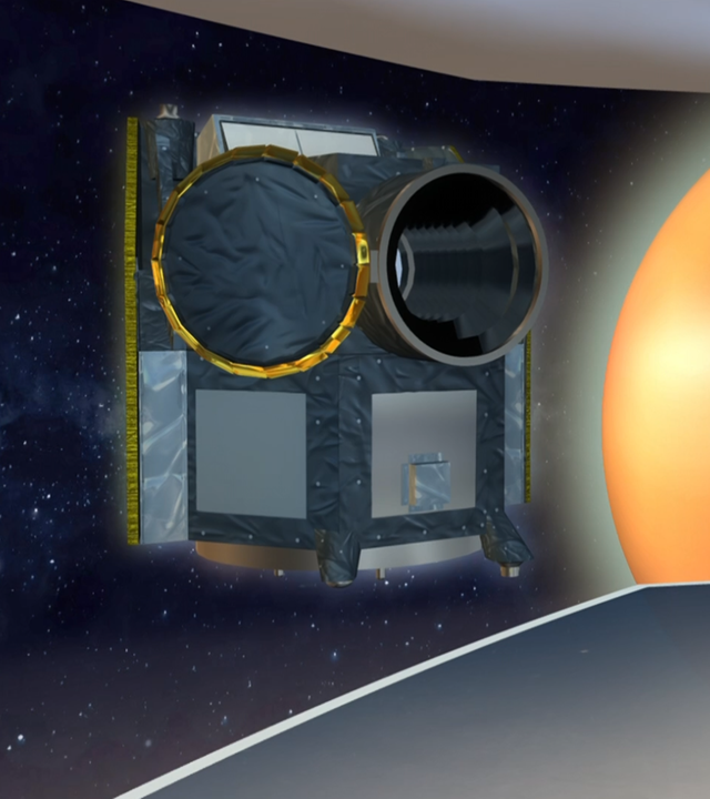 3D-Modell des Weltraumteleskops im virtuellen Nachrichtenstudio