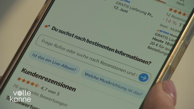 Auf einem Smartphone ist eine geöffnete Seite mit dem Text „Du suchst nach bestimmten Informationen“ zu sehen.