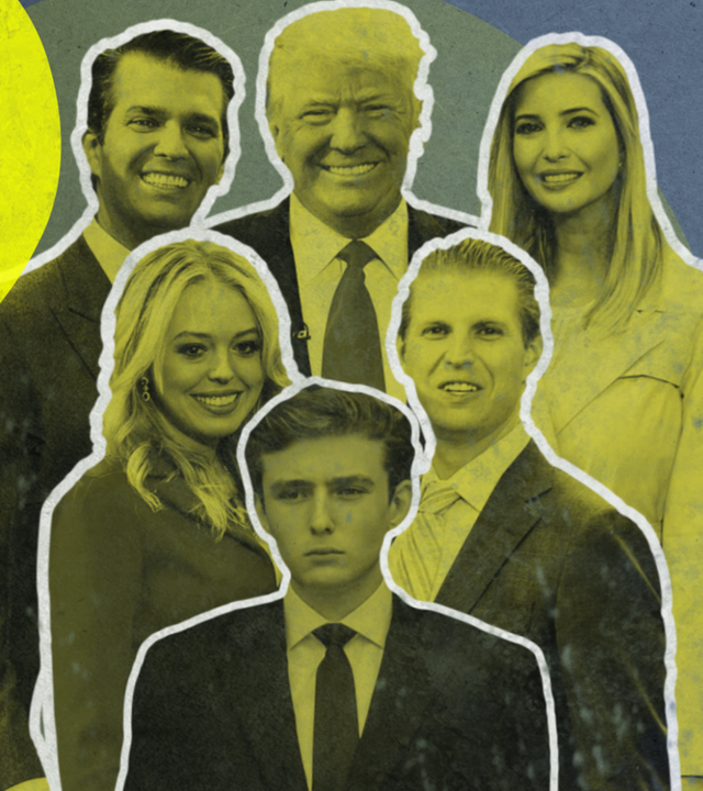 Donald Trump mit Frau Melania, seinen Kindern Ivanka, Eric, Don Jr, Tiffany und Enkeln. 
