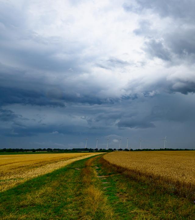 Gewitterwolken ziehen über die Landschaft im östlichen Brandenburg.