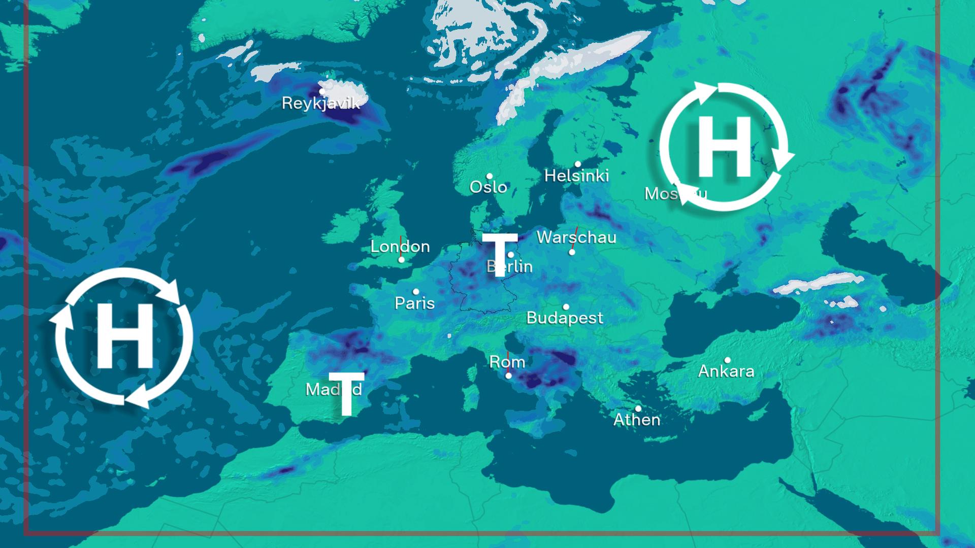 Wetterkarte mit Hoch- und Tiefdruckgebieten