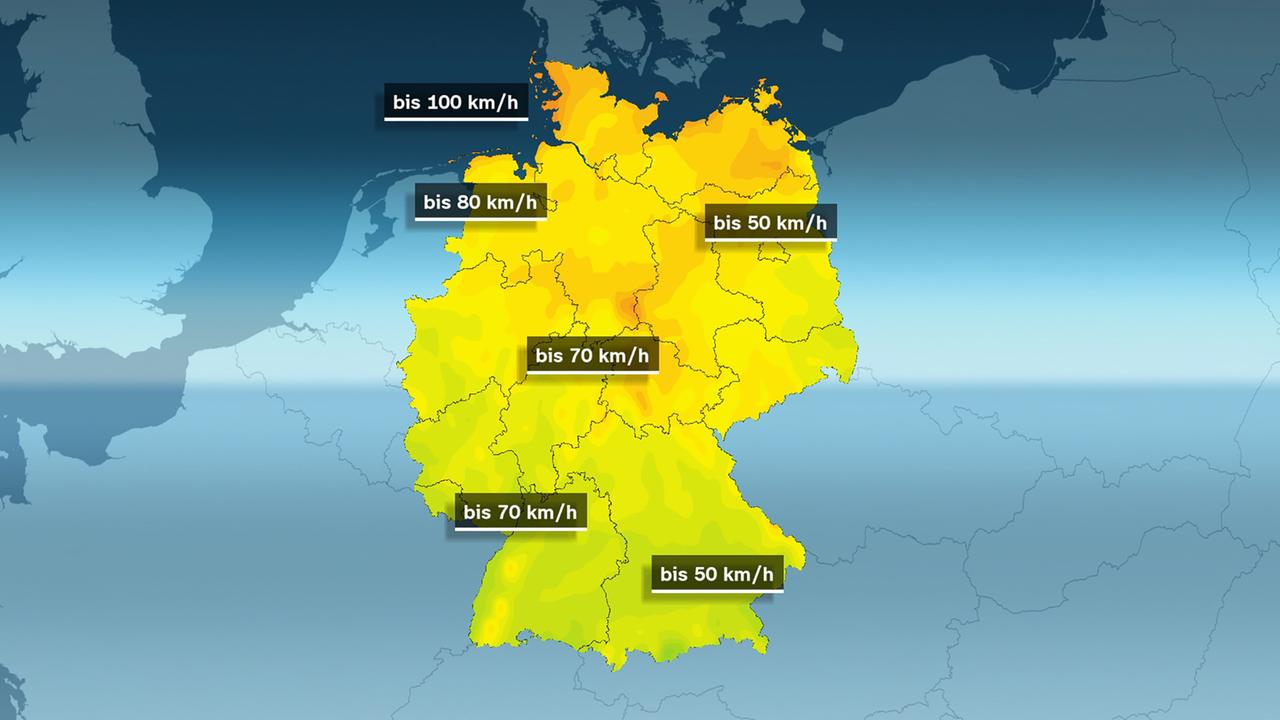 Karte: Windstärken in Deutschland 