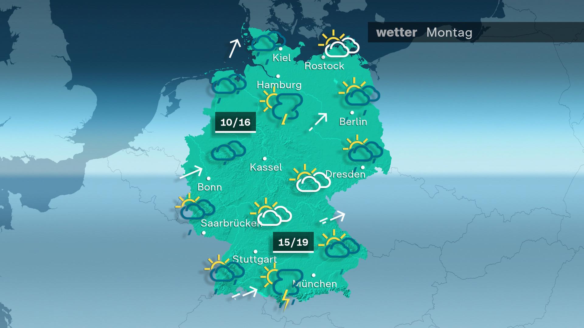 Wetterkarte für Montag, den 15. April