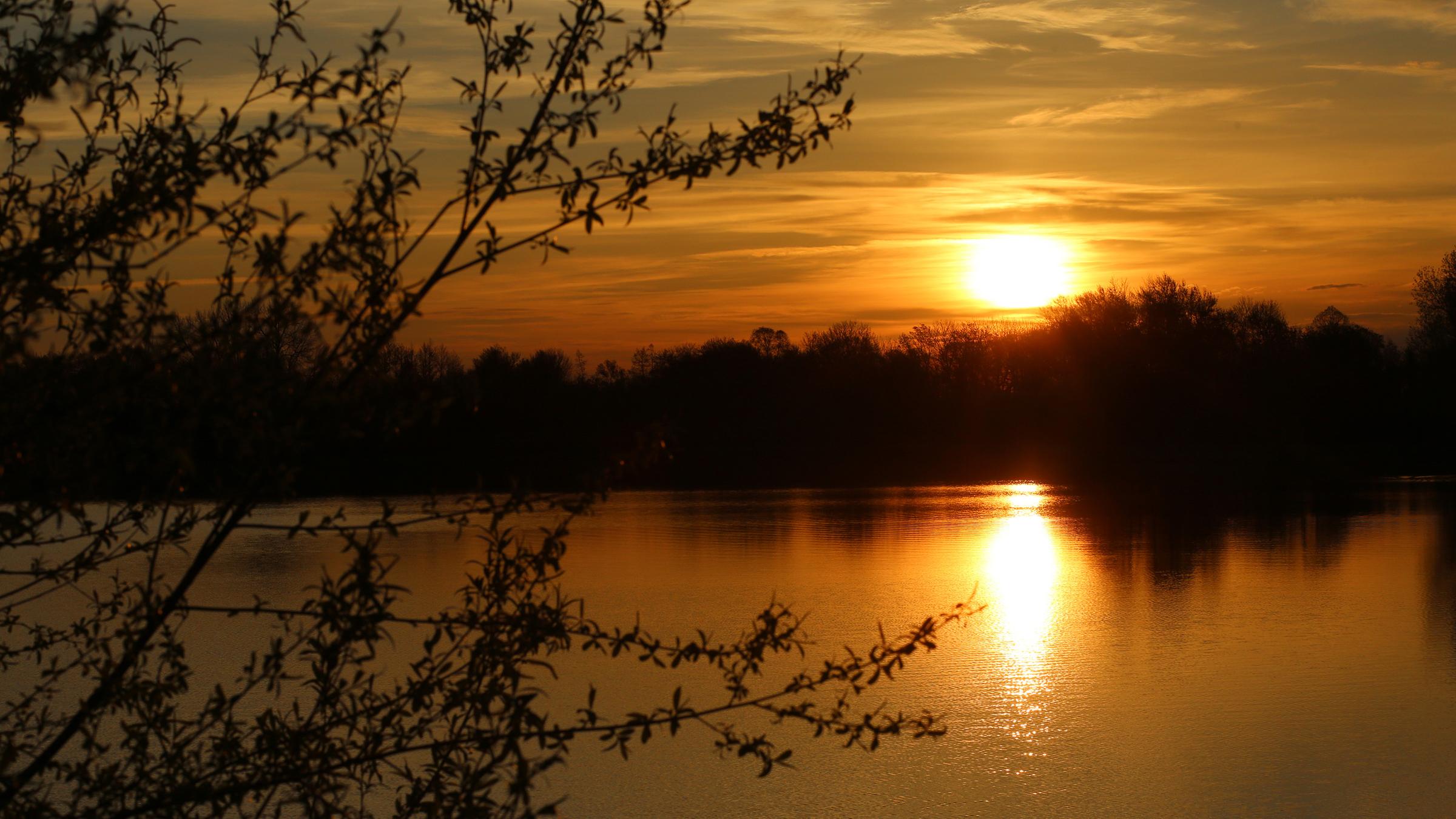 Sonnenaufgang über den Veckenstedter Fischteichen im Nordharz.