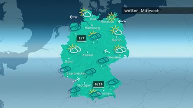 Am Mittwoch scheint die Sonne im Nordosten länger. Sonst bleibt der Himmel meist grau mit Regen oder Schnee im Süden. Einzelne Schnee- und Regenschauer gibt es auch in Niedersachsen. An den Küsten lässt der böige Ostwind allmählich nach. Die Höchsttemperatur liegt im Norden und Nordosten zwischen 1 und 7 Grad, im Südwesten werden 6 bis 13 Grad erreicht.