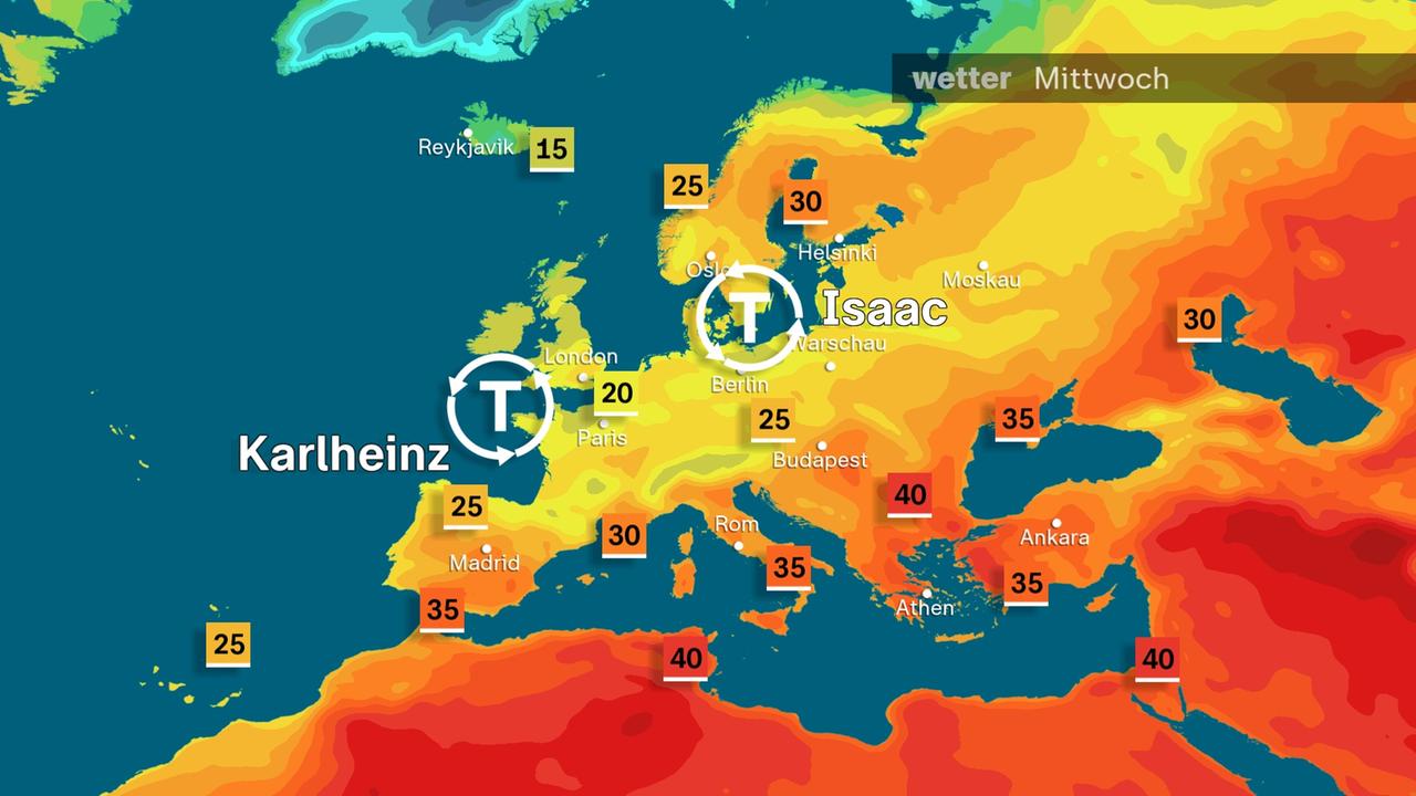 Das Wetter in Europa am Mittwoch 23.07.2025